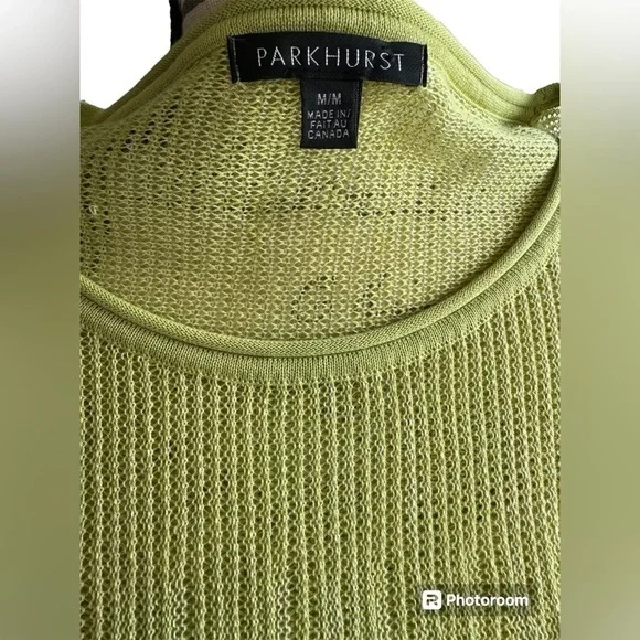 Parkhurst Sweater Semi Sheer Lime Green 100% Cotton Womens Medium - Picture 5 of 13